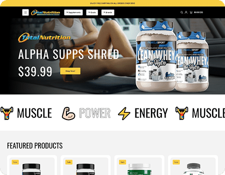 Homepage of the Total Nutrition Atlanta Shopify store